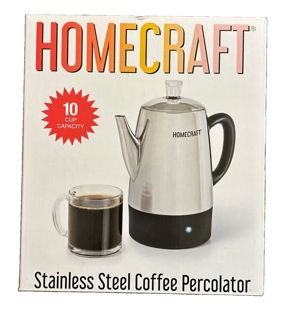 Homecraft Stainless Steel Coffee Percolator HCPC10SS 10-Cup Fast Brew NEW IN BOX